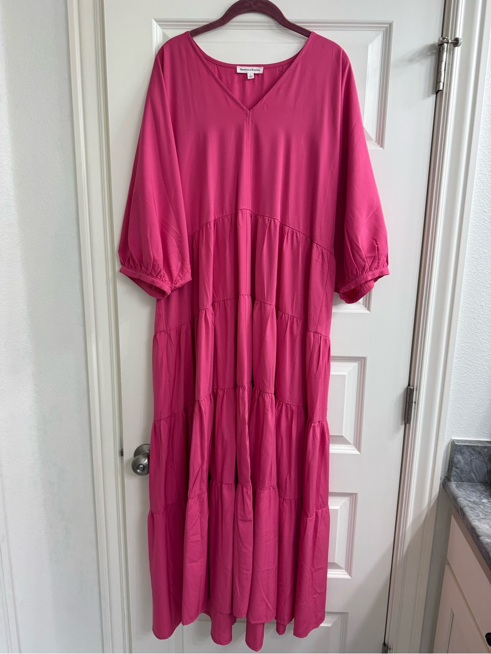 Newbury Kustom Bright Pink Tiered V-Neck Kids Dress